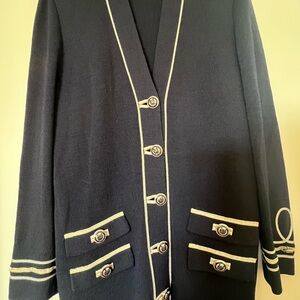 St. John Navy Cream-silver Buttoned Blazer